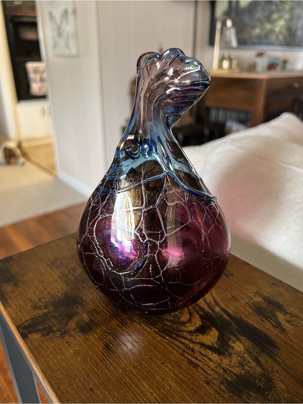 Handcrafted Iridescent Teardrop Art Glass Vase - Picture 3 of 5